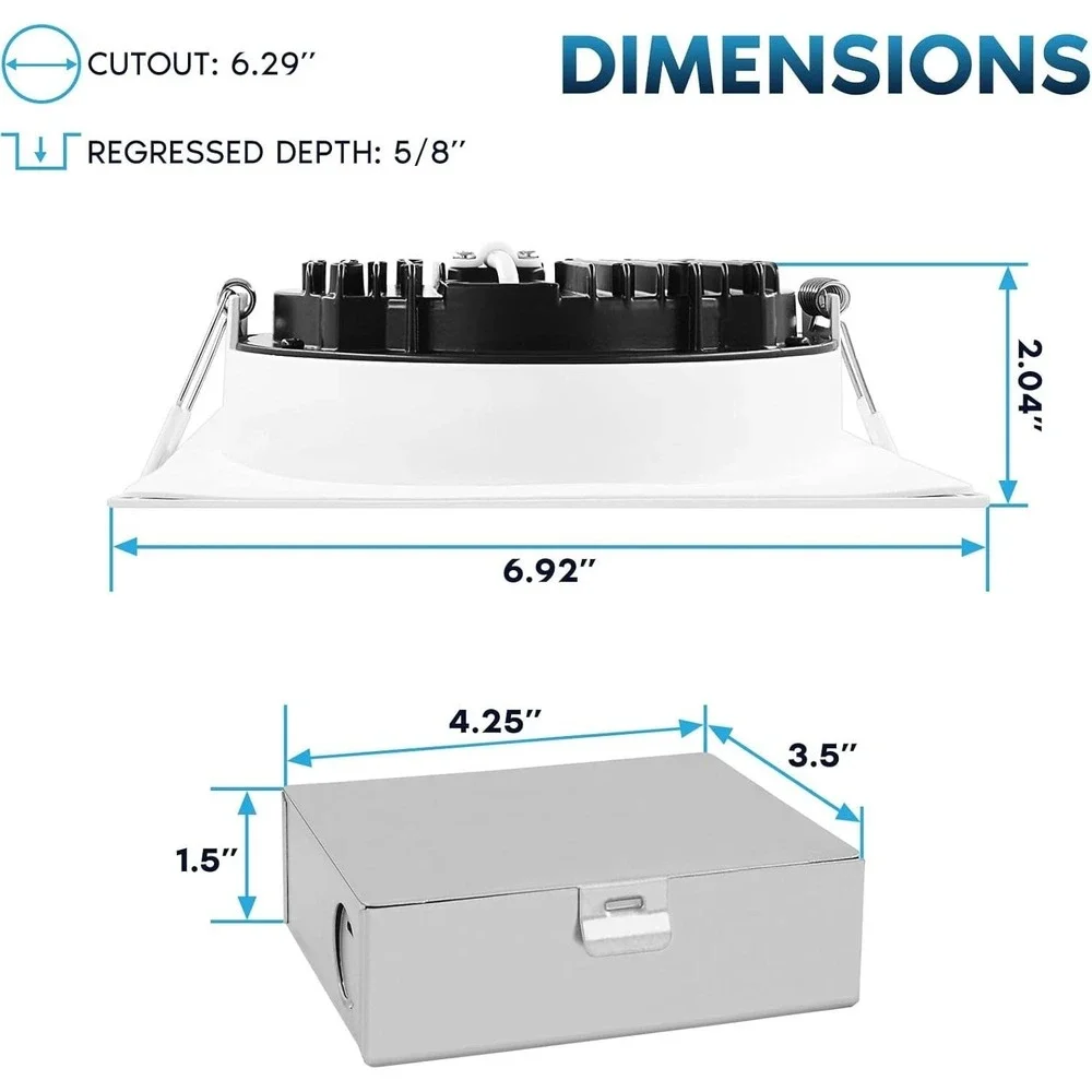 Luxrite‎ 6 Inch Square LED Recessed Light 18W 5CCT 1800LM Dimmable Canless ETL
